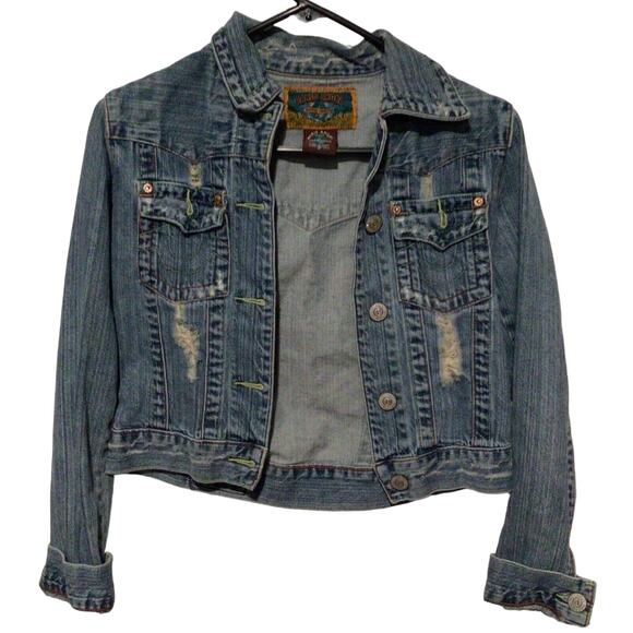 Paris Angel Women’s Distressed Denim Jacket – Size Small, Casual Wash Jean Coat - Picture 1 of 4